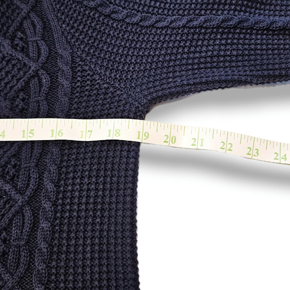 EUC Jeanne Pierre Cable Knit Cowl Neck Cotton Sweater Sz. M Dark Blue - Picture 7 of 9